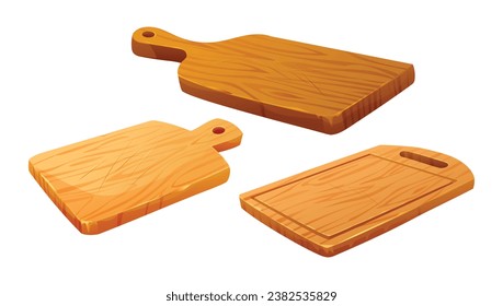 Set of wooden cutting boards vector cartoon illustration isolated on white background