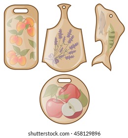 A set of wooden cutting boards. Vector illustration.
