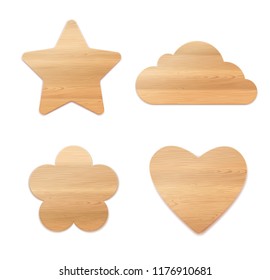 Ensemble De Décoration En Bois. Formes d'étoile de contreplaqué, de fleurs, de nuages et de feutre 
