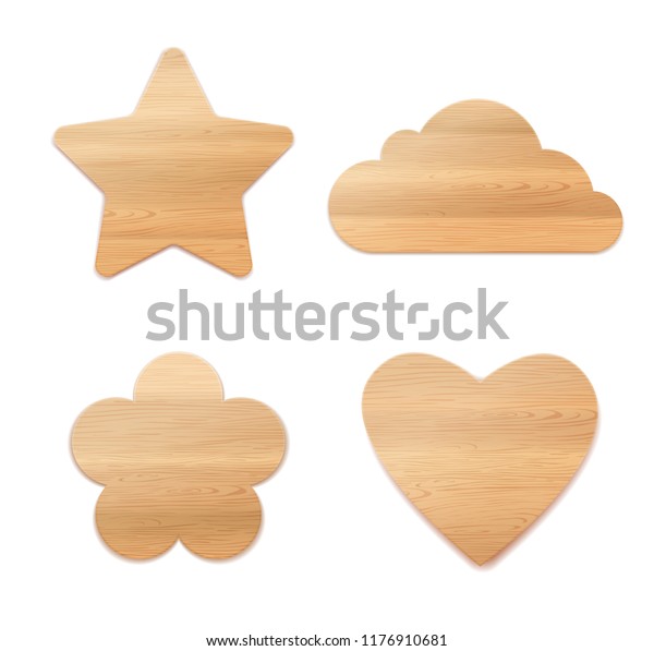 Set Wooden Decoration Plywood Star Flower Stock Vector Royalty