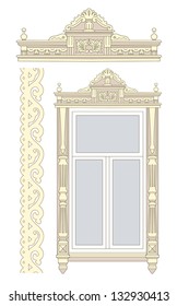 Set of wooden decorations for the window. Vector illustration.