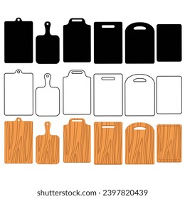 Set of wooden different cutting board vector illustration