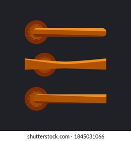 Set of wooden door handles on a black background. Flat vector illustration.