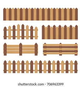 Set of Wooden Fences - Vector Elements