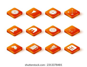 Set Wooden four-wheel cart, mug, Medieval iron helmet, Shield, Round wooden shield,  and Old keys icon. Vector