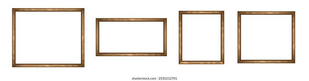 Conjunto de moldura de madeira com gradiente para fotos e fotos. Borda decorativa para interior e exposição.