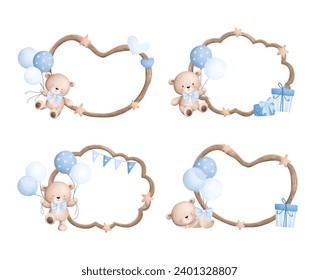 Set of Wooden Frame with Teddy bea