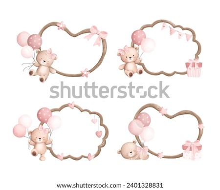 Set of Wooden Frame with Teddy bea