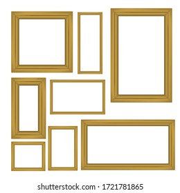 Set of wooden frames isolated on white background