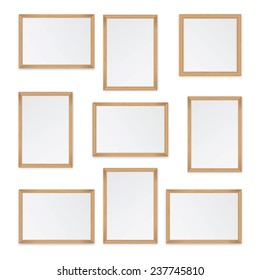 Set of  wooden frames isolated on white background 