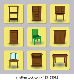 Set wooden furniture icons. Vector illustration. 
