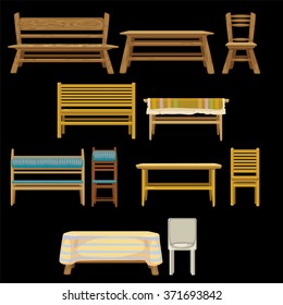 A set of wooden furniture. Vector.