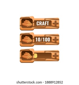 set of wooden game ui craft wood bar with numeric and bar additional panel for gui asset elements vector illustration
