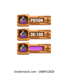 set of wooden game ui potion magic mana bar with numeric and progress bar additional panel for gui asset elements vector illustration
