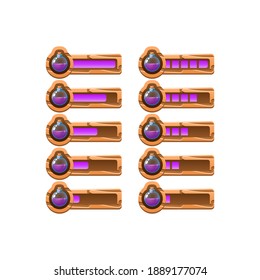 conjunto de juegos de madera ui potion barra de progreso mágico de bajo a lleno para elementos de activos gui ilustración vectorial