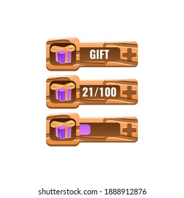 set of wooden game ui reward gift box bar with numeric and bar additional panel for gui asset elements vector illustration