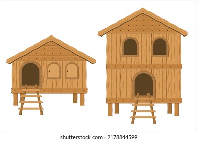 Set wooden house. Small wooden house toy. Small house for pets