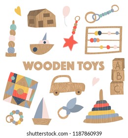 Set of wooden kids toys, no plastic strategy