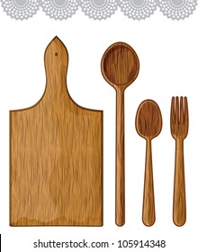 Set from wooden kitchen devices