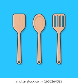 Set Of Wooden Kitchen Spatula Vector Icon Illustration. Kitchen Utensil For Cooking