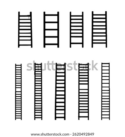 Set Of Wooden And Ladders Vector Illustration On A White Background, Stair Illustration Clip Art Isolated Simple Color.