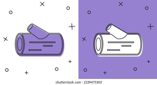 Set Wooden log icon isolated on white and purple background. Stack of firewood.  Vector