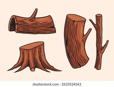 Conjunto de ilustraciones de Vector de troncos de madera