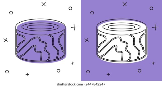 Set Wooden logs icon isolated on white and purple background. Stack of firewood.  Vector