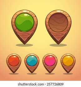 Set of wooden Map Pointers, web or game design elements