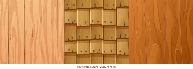 Set wooden material, textured surface wood comic background in cartoon style. Wall, panel for game, ui design