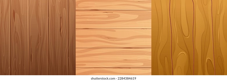 Coloca material de madera, fondo cómico de madera de superficie texturada al estilo de las caricaturas. Muro, panel para juego, ui diseño