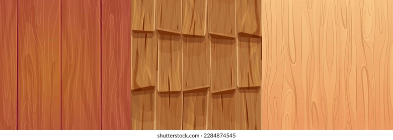 Coloca material de madera, fondo cómico de madera de superficie texturada al estilo de las caricaturas. Muro, panel para juego, ui diseño