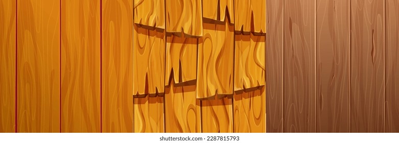 Set wooden material, textured surface wood comic background in cartoon style. Wall, panel for game, ui design