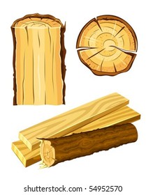 set of wooden materials - wood and board vector illustration isolated on white background