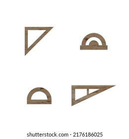 Conjunto de reglas de medición de madera. Estilo 3D, ilustración vectorial.