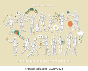 Set of wooden men, a large field for creativity, changing additional objects around can be simulated different situations and topics