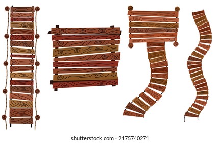 Set of wooden moorings. View from above. Vector illustration