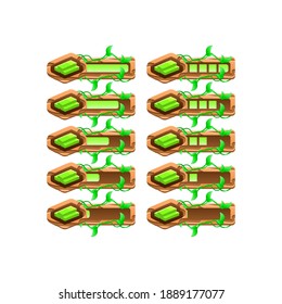 set of wooden nature leaves game ui bucks money progress bar from low to full for gui asset elements vector illustration