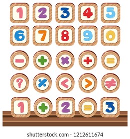 Ilustración Set de objetos numéricos de madera