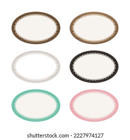 set of wooden oval frame with lace. vintage and pastel color.