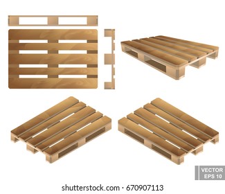 Set. Wooden pallet. Realistic. From different angles isolated on white background.