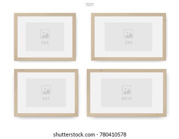 Set of wooden photo frame or picture frame. Object background for interior design and decoration. Vector illustration.