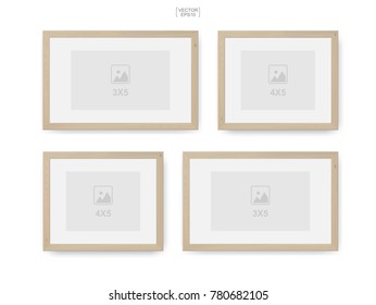 Set of wooden photo frame or picture frame. Object background for interior design and decoration. Vector illustration.