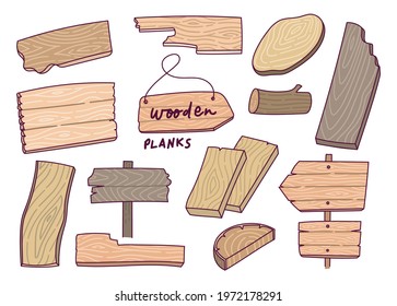 Set of wooden plank design element 