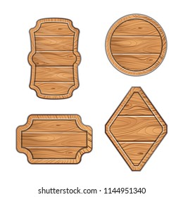 Set of wooden plates. Different form. Isolated. Vintage signs. Place for your text, ad, discounts