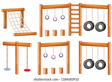 Set of wooden playground equipments illustration