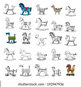 set of wooden rocking horses - cartoon