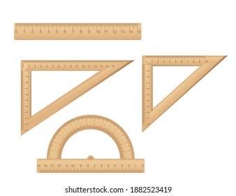 Set of wooden ruler measurement instrument flat vector illustration isolated on white background