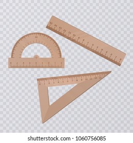 Set of wooden rulers collection. Vector illustration on transparent background