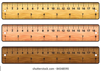 Set of wooden rulers on white